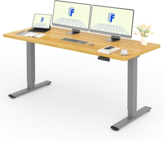 FLEXISPOT Höhenverstellbarer Schreibtisch mit 2 Motoren & 25MM einteiliger Tischplatte,ergonomischer Bürotisch - 180x80 cm Ahorn, graues Gestell