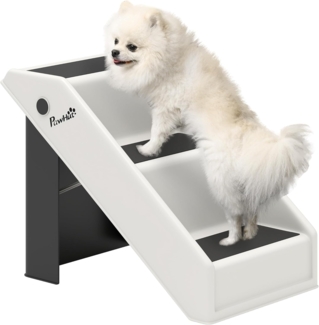 PawHut Haustiertreppe für Sofa, Bett (faltbare, tragbare Katzentreppe, 1-St, Hundetreppe 3 Stufen), für kleine Hunde und Katzen bis zu 10 kg, 53 x 30,5 x 36,5 cm, Cremeweiß