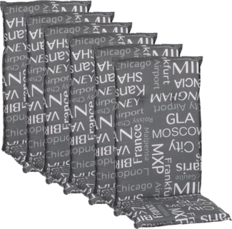 NYVI Hochlehnerauflage Hochlehner Auflagen 6er Set Barcelona - Gartenstuhlauflagen 118x50cm, (6 St), Stuhlauflage, Sitzauflage mit Halteband, UV-fest, Schrift