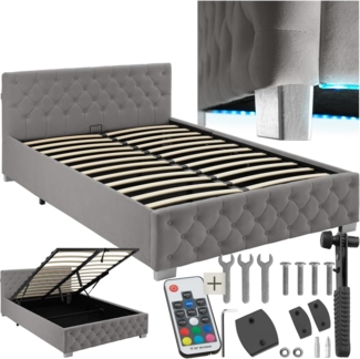 tectake Polsterbett Komfortbett mit LED-Leisten & Stauraum - Samtoptik mit Steppmuster (Komplettset, mit LED-Leisten & Stauraum), stabiler Stahlrahmen, Belastbarkeit 250 kg