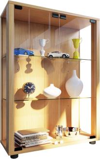VCM Sammelvitrine Standvitrine Glasvitrine Glasregal Vitrine Glas Schaukasten mit LED-Beleuchtung Buche "Sintalo"