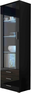 Vitrine Soho S01 (Farbe: Schwarz / Schwarz Hochglanz, mit weißer LED Beleuchtung)