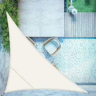 LOVE STORY Sonnensegel Dreieckig 5 x 5 x 7 m Wasserdicht Cremeweiß Cremeweiß Sonnenschutz Windschutz PES Polyester,95% UV-Schutz für Außenbereich, Terrasse, Balkon, Garten, Party-Aktivitäten