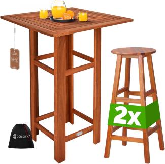 Casaria Stehtisch, Bartisch mit Hocker Set Outdoor Holz Akazie 110x75x75cm Wetterfest