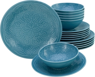 CreaTable 21624 Tafelservice Orient Mandala für 6 Personen, Porzellan (1 Set, 18-teilig)