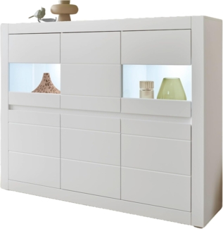 Highboard Derby in weiß matt und Eiche 165 x 132 cm