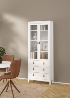 Dmora - Vitrine Laurette, Glas-Sideboard, Mehrzweckvitrine, Hängendes Bücherregal mit Glastüren, 78x33 h199 cm, Weiß