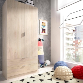 Dmora - Kleiderschrank 2 Türen Pisanino, Kleiderbügel für Schlafzimmer, Mehrzweckschrank 2 Schubladen, 81x52h184 cm, Eiche
