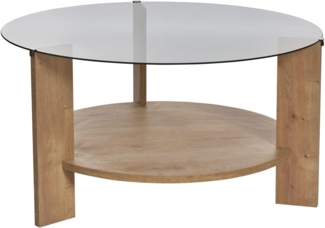 Stylish Coffee Table, Sapphire Oak & Fume, 75 x 40 x 75 cm | 100% Tempered Glass Top, 100% Melamine Coated Particle Board, 18 mm Thick | Modern Design for Living Room