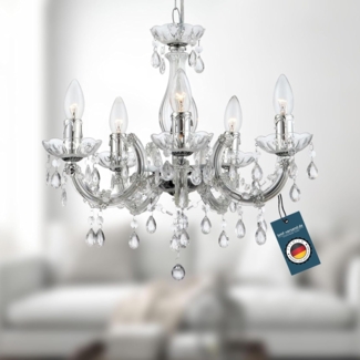 Kronleuchter Kristall Wohnzimmer Hängelampe Luster Silber Kristalle Luxus