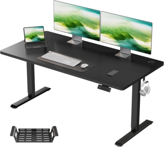 JUMMICO Höhenverstellbarer Schreibtisch KOMPLETTE TISCHPLATTE Elektrischer Schreibtisch Höhenverstellbar mit Memory-Funktion Steh-Sitz Tisch Computertisch 160x60 cm Schwarz