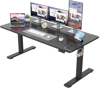 JUMMICO Höhenverstellbarer Schreibtisch KOMPLETTE TISCHPLATTE Elektrischer Schreibtisch Höhenverstellbar mit Memory-Funktion Steh-Sitz Tisch Computertisch 160x60 cm Schwarz