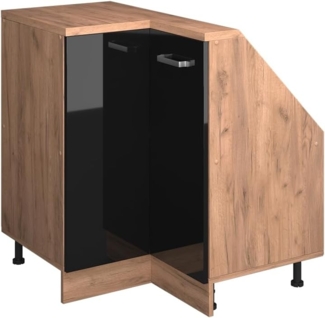 Eck-Küchenschrank für Dachschrägen R-Line Schwarz Hochglanz 75.6 cm mit 1 Tür Vicco