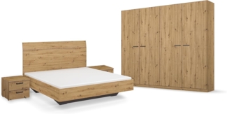 Rauch Möbel Florenz Schlafzimmer, Eiche Artisan, Holz, bestehend aus Bett mit Liegefläche 180x200 cm inklusive 2 Nachttische und Drehtürenschrank BxHxT 226 x 210 x 54 cm