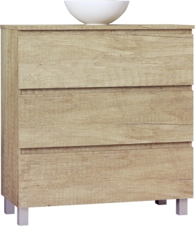 Baikal Ness-Badezimmermöbel-Set, speziell für kleine Badezimmer. Bodenmöbel auf 36 cm, inkl. Waschbecken aus Keramik, montiert, DREI Schubladen, 80 cm, Nature