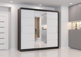 Schiebetürenschrank, eleganter Kleiderschrank Schrank Garderobe Astra mit Spiegel, Schlafzimmer- Wohnzimmerschrank Schiebetüren Modern Design (Schwarz/Weiß)