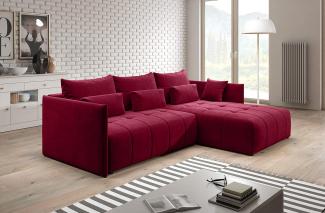 FURNIX Ecksofa Yalta mit Schlaffunktion und Bettkasten - Couch L-Form Sofa mit Kissen - Stellfüße in Chromoptik - B245 x H83 x T182 cm, Liegefläche: 147 x 232 cm - MH59 (Rot)