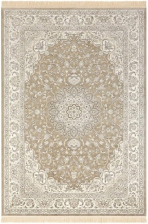 Orientalischer Samt-Teppich Fransen Antik Nain Olivgrün Grau - 95x140x0,5cm