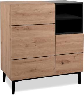 Sideboard Eiche Holz in Natur Schwarz, 80 x 90 x 40 cm