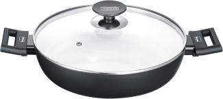 Berndes Alu Induction Smart Schmorkasserolle mit Glasdeckel, Kasserolle, Servierpfanne, Keramikversiegelung, Aluminium, Schwarz / Weiß, Ø 28 cm, 013367