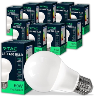 V-TAC 10x LED Glühbirne E27 8,5W (entspricht 60W) A60-806Lumen - LED Lampe 4000K Neutralweiß - LED Glühlampen - Energiesparlampe