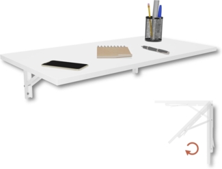 Wandklapptisch Schreibtisch Tischplatte 80x40 cm in Weiß Klapptisch Esstisch Küchentisch für die Wand Bartisch Stehtisch Wandtisch Tisch klappbar zur Wandmontage im Büro Küche