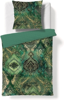 Fleuresse Mako-Satin Bettwäsche 155x220 Ornamente Paisley grün gelb 114483-05