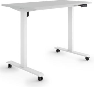 ESMART Germany ETX-121WG 120x60cm Hellgrau Ergonomischer Steh-Sitz-Schreibtisch auf Rollen Stufenlos elektrisch höhenverstellbar 78,5-128,5cm 3X Memory Aktivitätserinnerung Soft-Start/Stopp