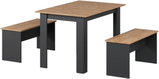 Esstisch Set Sentio Anthrazit/Goldkraft Eiche 112 x 73.6 cm mit 2 Bänken Vicco