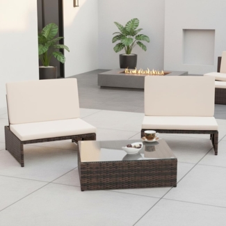 Lounge Gartengarnitur Sitzgruppe 2er Sessel Tisch Sonnenliege Polyrattan braun