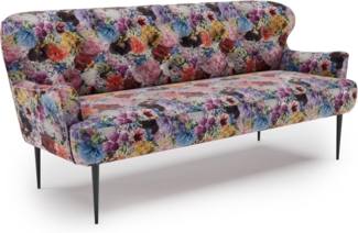 CAVADORE 3-Sitzer Küchensofa Amba, Trendige Sitzbank für Küche oder Esszimmer / 193 x 97 x 87 / Jacquard Flachgewebe: Blumenmuster Rot