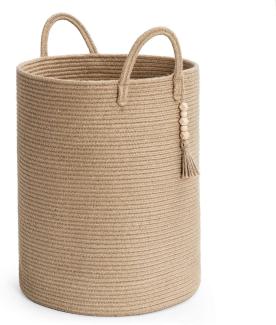 TIMEYARD Wäschekorb, Aufbewahrungskorb, Korb Geflochten, Laundry Baskets, Seegras Rattan Korb, Baby Spielzeug Korb Aufbewahrung, Wäschekorb Kinderzimmer Schmal mit Henkel,40x50cm, Jute