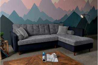 Stylefy Nelvan Ecksofa Strukturstoff BERLIN Kunstleder MADRYT Grau Schwarz Rechts