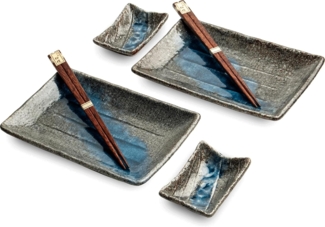 WestCraft Sushiteller SUSHI TELLER SET, Sushi Geschirr Set, Mehrteiliges Sushi-Set, (6 St), für 2 Personen Sushi-Teller, Schalen und Essstäbchen versch. Designs