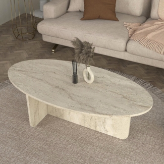 moebel17 Couchtisch Luminous Beige Grau Granitoptik 120x60 cm (Einzeltisch, 1-St, Einzelner Couchtisch), Mit Granitoptik