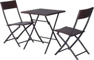 Outsunny Sitzgruppe Essgruppe Gartenmöbel Garnitur, (Balkonmöbel Set, 3-tlg, Bistroset), Braun 60 x 60 x 72 cm