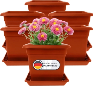 Centi Pflanzkübel Blumentopf Gross, Pflanzentopf Groß Außen Blumentopf mit Untersetzer (Set, 6 St, 40x40 cm aus Kunststoff in Terracotta), Pflanzkübel, Blumenkübel, Made in DE