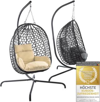 Goods+Gadgets Hängestuhl Hängesessel mit Gestell (Hängekorb Sessel), Schwebeliege Rattan Outdoor & Indoor Relax-Stuhl