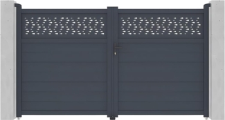 Vente-unique - Gartentor Flügeltor - 305 x 181 cm - Aluminium - Halbvoll mit Muster - Anthrazit - BAZIO