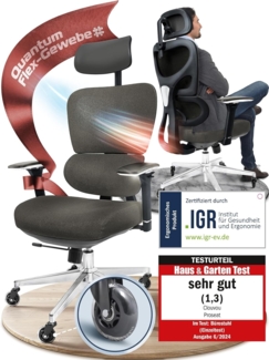 CLOUVOU ProSeat, ergonomischer Bürostuhl, thermoregulative Materialien, 4D-Armlehnen, 3D-Kopfstütze, BladeWheels, Anthrazit