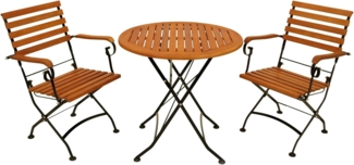 DEGAMO Garten-Essgruppe HOFGARTEN, (3-tlg), 2x Sessel, 1x Tisch rund 75cm, Stahl schwarz, Eukalyptus