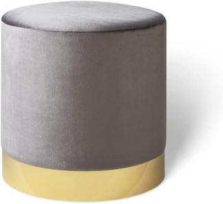 LIFA LIVING Runder Samt Pouf in grau Ø 38 cm, Zylinderförmiger Samthocker mit goldenem Detail, Fußhocker aus Samt in grau, Sitzhocker mausgrau