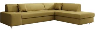 Designer Sofa Pina mit Schlaf- und Klappfunktion Stoff Senf Rechts