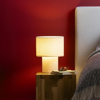 Lightbox Tischleuchte, ohne Leuchtmittel, Nachttischlampe, hochwertiger Teddy-Stoff, E27, 30 cm Höhe, beige