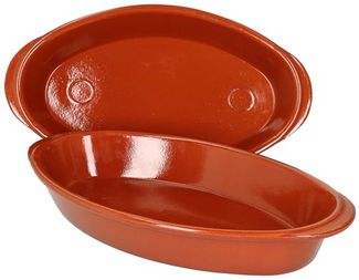 MamboCat Auflaufform 2er Set Ovale Auflaufform Boris Ton 32x18cm Größe M Mittelalter, Steingut