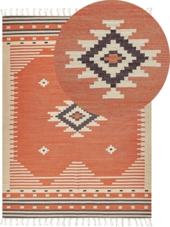 Kelim Teppich Baumwolle orange 140 x 200 cm geometrisches Muster Kurzflor GAVAR