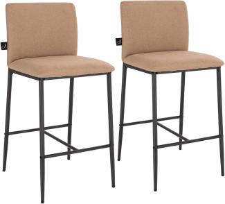 SVITA ERIK 2er Set Barhocker mit Rückenlehne und Fußstütze Leinen-Optik Beige