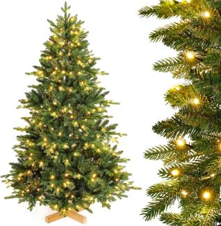 Yorbay Künstlicher Weihnachtsbaum Künstlicher Tannenbaum mit LED Beleuchtung, Weihnachstbaum aus PE, PVC, 150 / 180 / 210 cm auswählbar, mit Holzständer, Nordmanntanne, Weihnachtsbaum Christbaum für Weihnachten-Dekoration