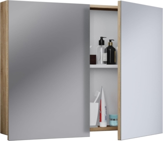 VCB1 Badschrank 60cm Wandschrank Bad Möbel Hängeschrank Spiegel Eiche Dekor