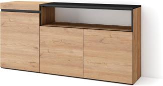 Skraut Home | Sideboard, Highboard | Kommode, Komodenschrank | 150x75x35cm | 3 Türen | Wohnzimmer, Küche | Moderner Stil | Eiche Schwarz